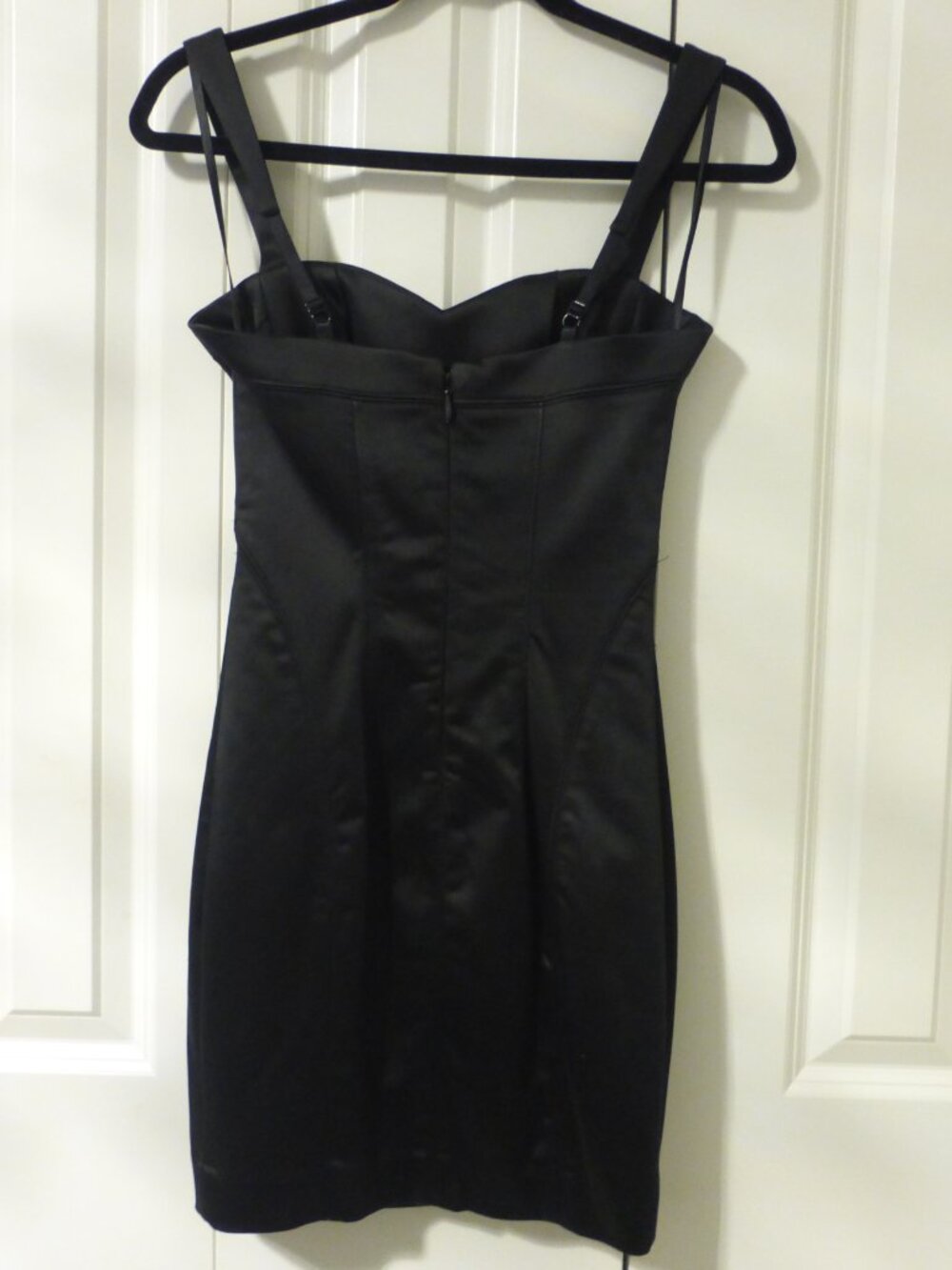 BEBE black satin party cocktail dress with adjustable straps - Picture 4 of 7